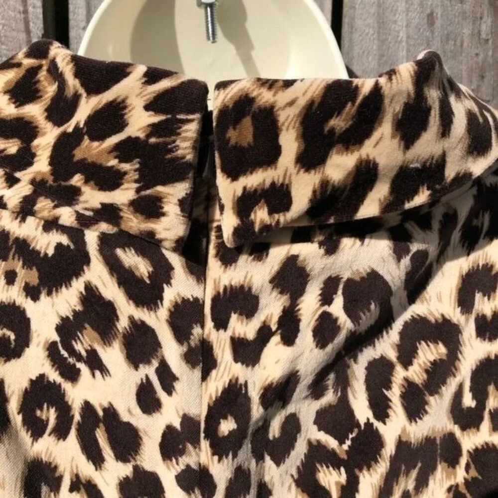 Etcetera 2 Cheetah Print Mini Dress 2 Tan Cream Black Bow Collar Short Sleeve - Picture 8 of 9